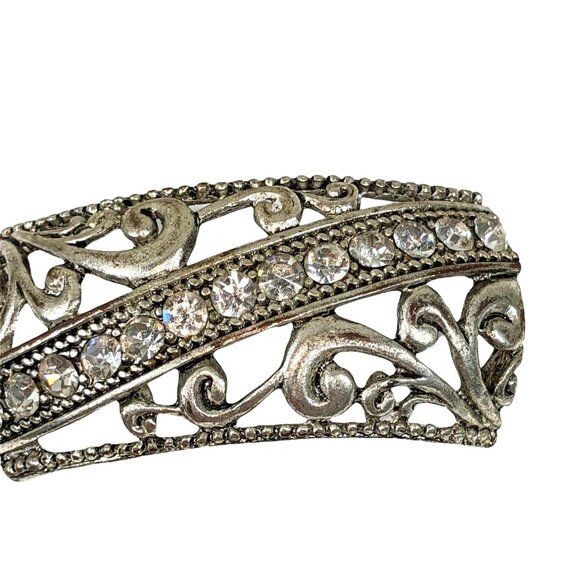 Pair of 2 Vintage Style Silver Tone Filigree Rhinestone Shoe Clips For Heels Or - Picture 3 of 11